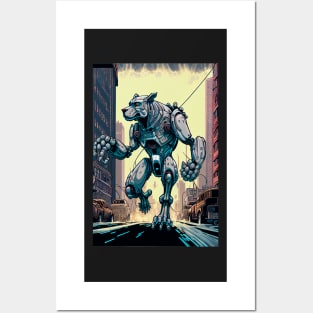 Monster giant robot cyborg dog attacking the city Posters and Art